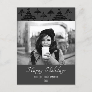 Christmas Tree Pattern Black and White Photo  Holiday Postcard