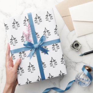 Christmas Tree Pattern Black And White Wrapping Paper