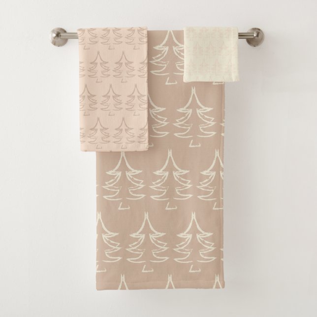 Christmas Tree Pattern Coffee Punch Blush Vanilla Bath Towel Set (Insitu)