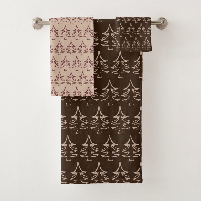 Christmas Tree Pattern Dark chocolate Bath Towel Set (Insitu)
