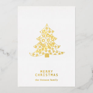 Christmas Tree Pattern Drawing Minimalist Family Foil Holiday Card