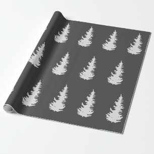 Christmas Tree Pattern Elegant Black White Gift Wrapping Paper