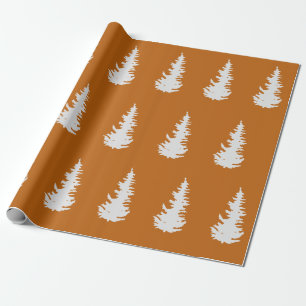 Christmas Tree Pattern Elegant Orange White Gift Wrapping Paper