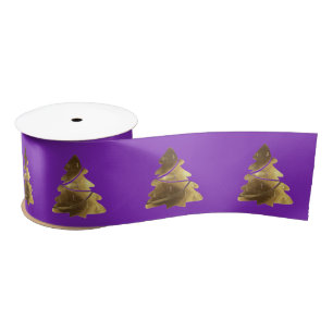 Christmas Tree Pattern Elegant Violet and Gold Satin Ribbon