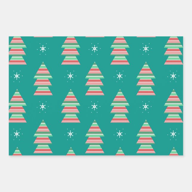 Christmas Tree Pattern Festive Holiday Wrapping Paper Sheet (Front)