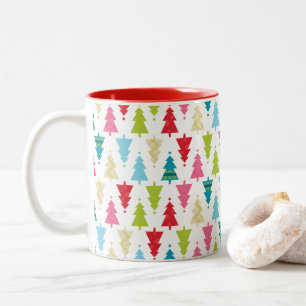 CHRISTMAS TREE PATTERN festive modern minimal Two-Tone Coffee Mug
