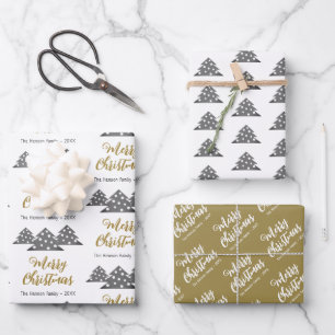 Christmas Tree Pattern Festive Script Family Wrapping Paper Sheet