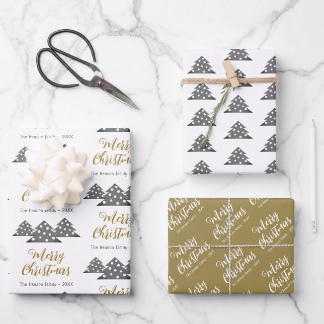 Christmas Tree Pattern Festive Script Family  Wrapping Paper Sheet (Front)
