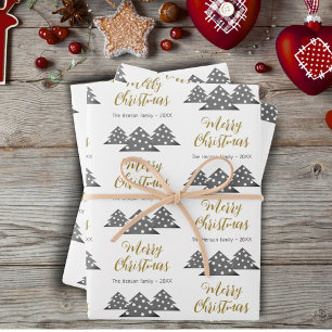 Christmas Tree Pattern Festive Script Family Wrapping Paper Sheet