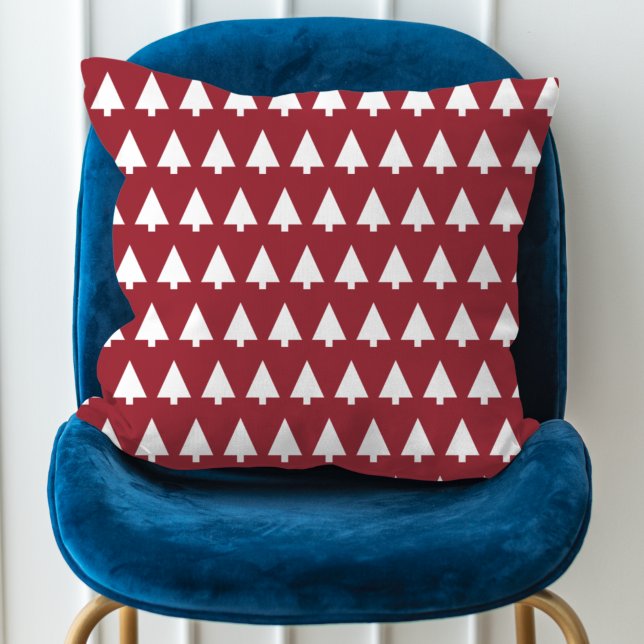 Christmas Tree Pattern | Geometric Scandi Dark Red Cushion (Creator Uploaded)