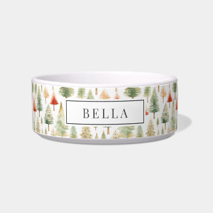 Christmas Tree Pattern Holiday Name Pet Bowl