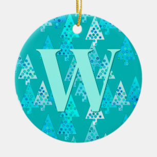 Christmas Tree Pattern in Aqua Personalised Ceramic Tree Decoration
