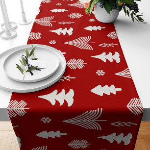 Christmas Tree pattern in red and white Short Table Runner