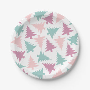Christmas tree pattern pastel pink purple green paper plate