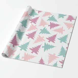 Christmas tree pattern pastel pink purple green wrapping paper