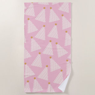 Christmas Tree Pattern Pink Beach Towel