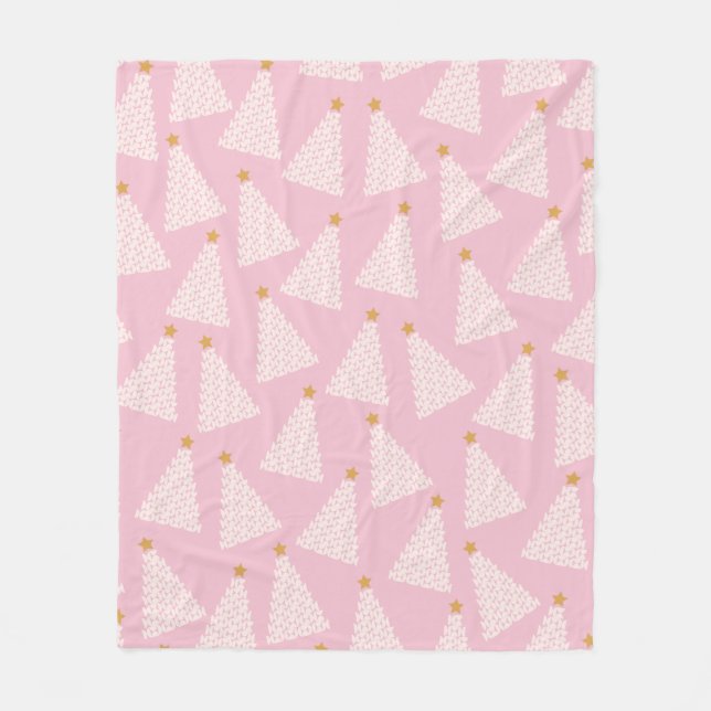 Christmas Tree Pattern Pink Fleece Blanket (Front)