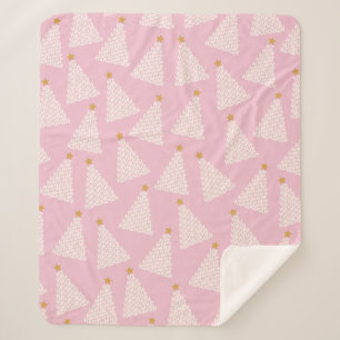 Christmas Tree Pattern Pink Sherpa Blanket