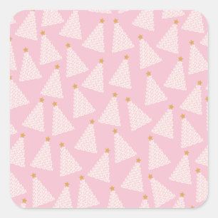 Christmas Tree Pattern Pink Square Sticker
