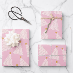 Christmas Tree Pattern Pink Wrapping Paper Sheet