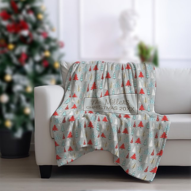Christmas Tree Pattern Red and Blue ID175 Fleece Blanket (Creator Uploaded)
