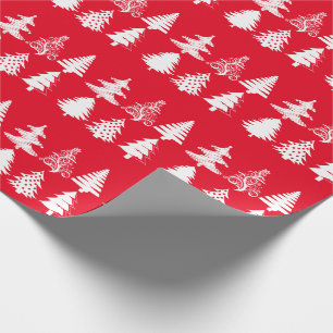 Christmas tree pattern red white wrapping paper