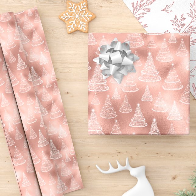 Christmas Tree Pattern Rose Gold Holiday Wrapping Paper (Creator Uploaded)