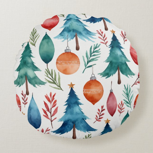 Christmas Tree Pattern Round Cushion (Front)