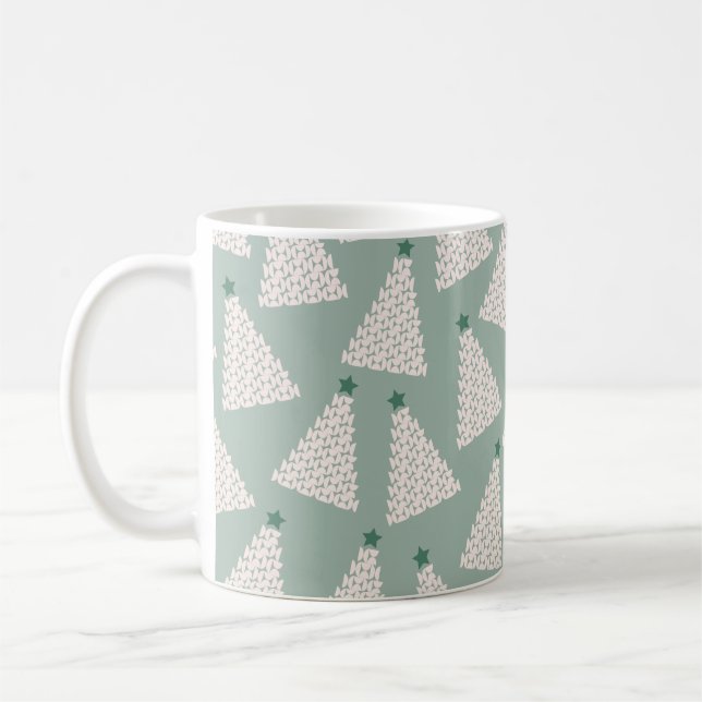 Christmas Tree Pattern Sage Green Coffee Mug (Left)