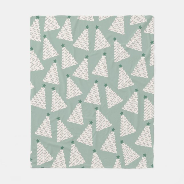 Christmas Tree Pattern Sage Green Fleece Blanket (Front)