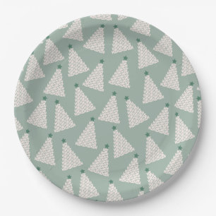 Christmas Tree Pattern Sage Green Paper Plate