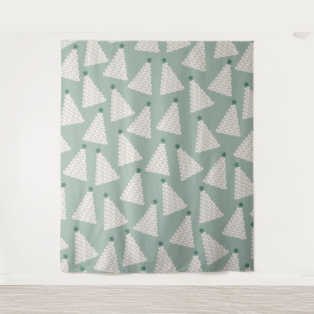 Christmas Tree Pattern Sage Green Tapestry (Front)