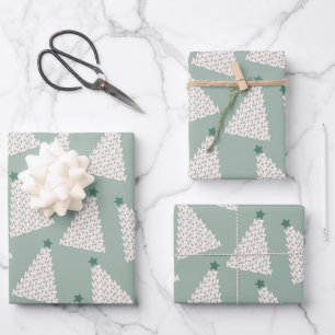 Christmas Tree Pattern Sage Green Wrapping Paper Sheet