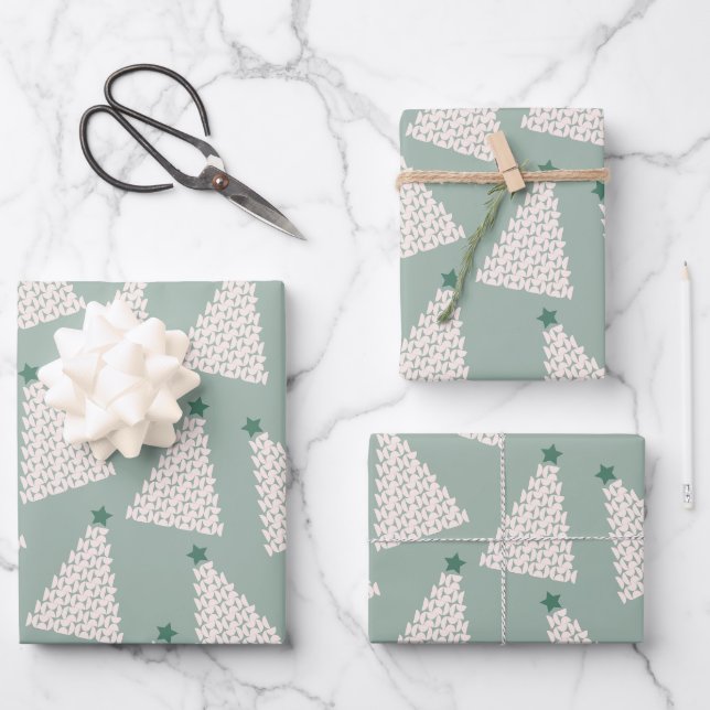 Christmas Tree Pattern Sage Green Wrapping Paper Sheet (Front)