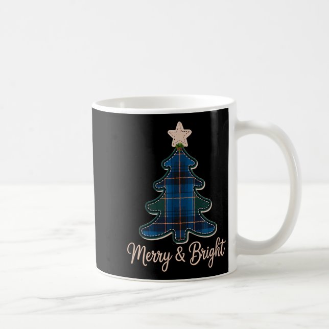 Christmas Tree Pattern Tartans Greens And Blue Pla Coffee Mug (Right)