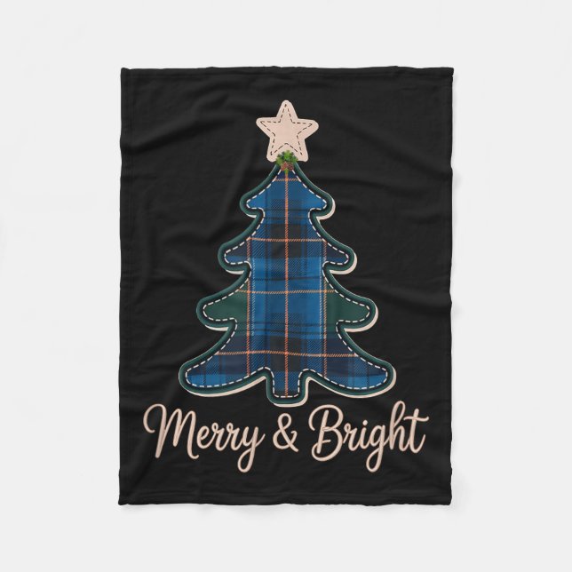 Christmas Tree Pattern Tartans Greens And Blue Pla Fleece Blanket (Front)