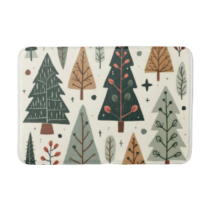 Christmas Tree Pattern vintage holiday Bath Mat