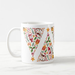 Christmas tree pattern with toys white background coffee mug