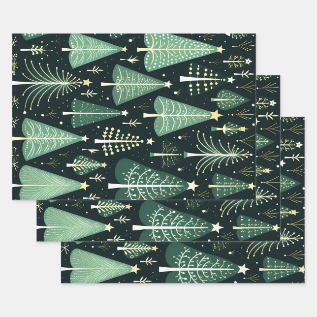 Christmas Tree Pattern Wrapping Paper Sheet (Set)