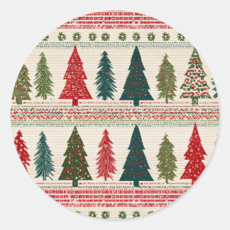 Christmas Tree Patterned Classic Round Sticker
