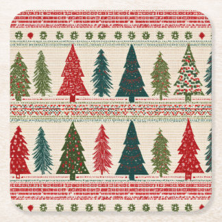 Christmas Tree Patterned Square Paper Coaster