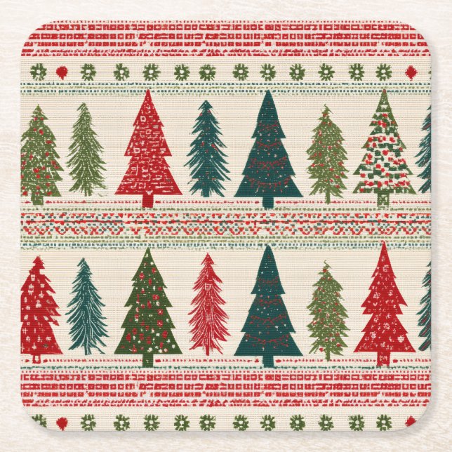 Christmas Tree Patterned Square Paper Coaster (Front)