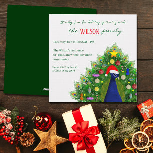 Christmas Tree Peacock Holiday Gathering Invitation