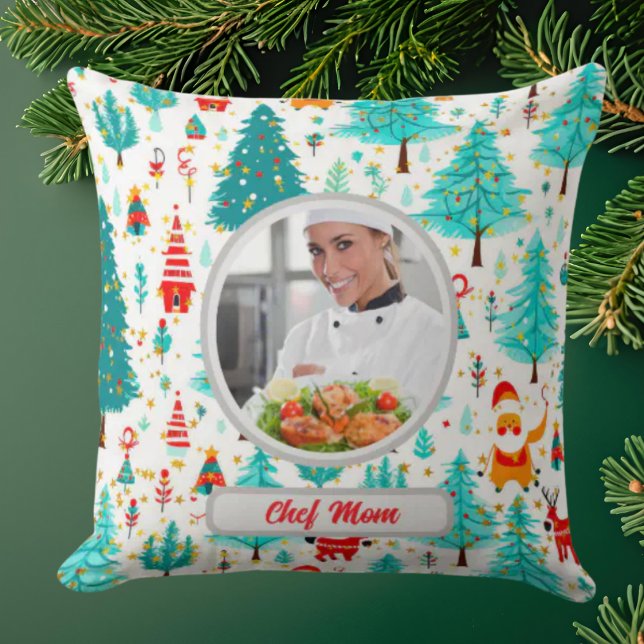 Christmas Tree Personalised Chef Mum Photo Cushion (Creator Uploaded)