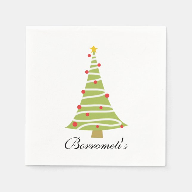 Christmas Tree Personalised Cocktail Napkin (Front)