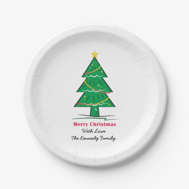 Christmas Tree Personalised Family Christmas Paper Plate (Front)
