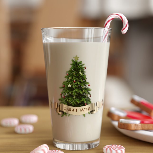 Christmas Tree Personalised Festive Holiday Glass (A traditional Christmas tree glass with space for your name. Perfect for all sorts of festive drinks)