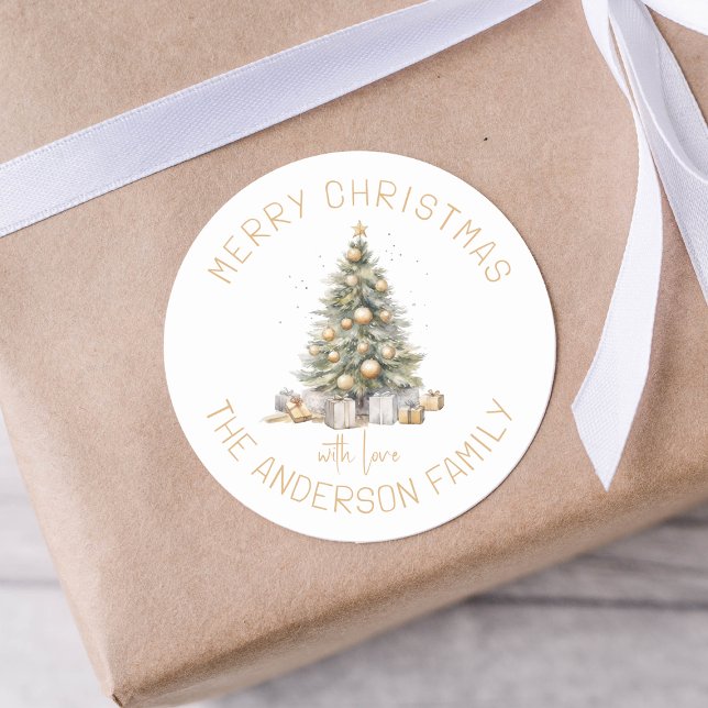 Christmas Tree Personalised Gift And Envelope Classic Round Sticker (Creator Uploaded)