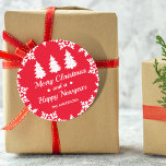 Christmas Tree Personalised Merry Christmas Red Classic Round Sticker<br><div class="desc">Minimal and festive christmas tree snowflake personalised merry Christmas red sticker. Perfect for adding a personalised touch to your gifts & envelopes.</div>