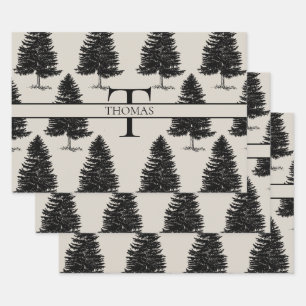 Christmas Tree Personalised Name Monogrammed Wrapping Paper Sheet